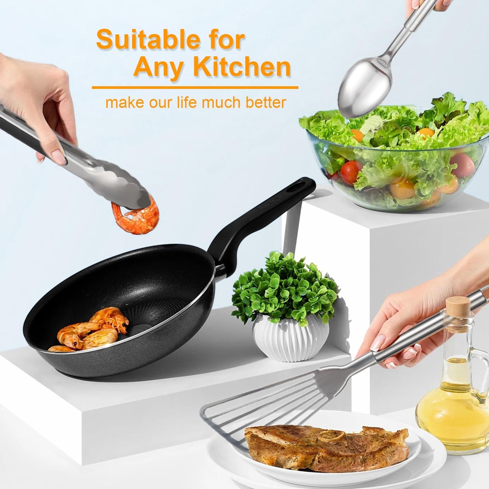 Stainless Steel Cooking Utensils Set 11Pcs Kitchen Utensils Set with Holder For