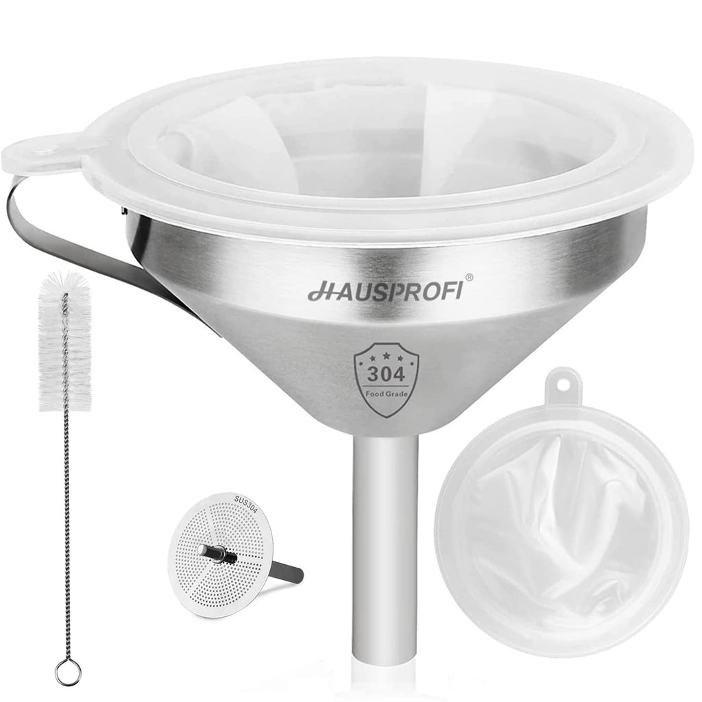 Stainless Steel Funnel, 304 Stainless Steel Kitchen Funnel with 200 Mesh Food Filter Strainer for Transferring Liquids, Oil, Making Jam