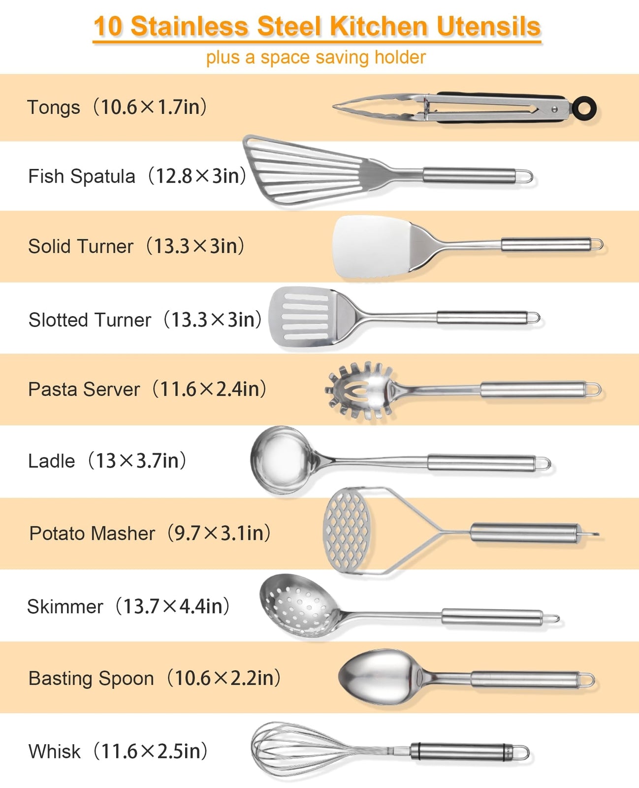 Stainless Steel Cooking Utensils Set 11Pcs Kitchen Utensils Set with Holder For