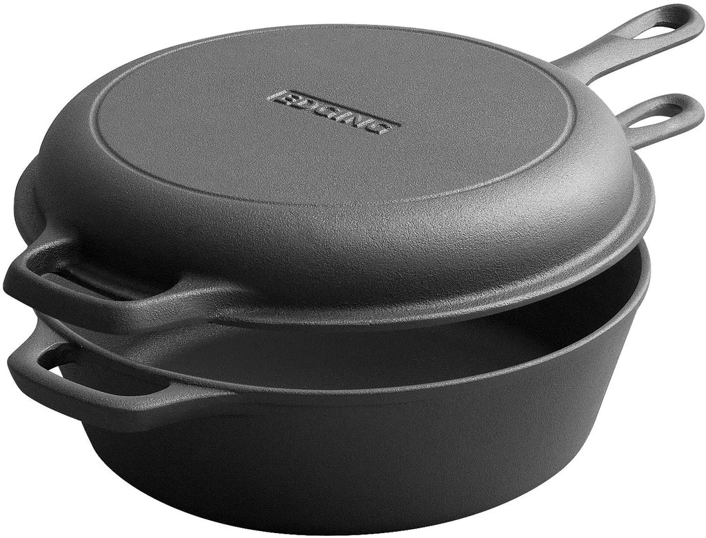 2-In-1 Cast Iron Dutch Oven Pot with Skillet Lid Set, 10" Skillet 3. Pre-Seasoned.
