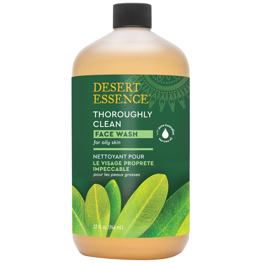 Desert Essence Face Wash with Tea Tree Oil, Castile Soap and Coconut Oil - Organic Facial Cleanser for Sensitive and Oily Skin, Vegan & Cruelty-Free, 32 Fl Oz