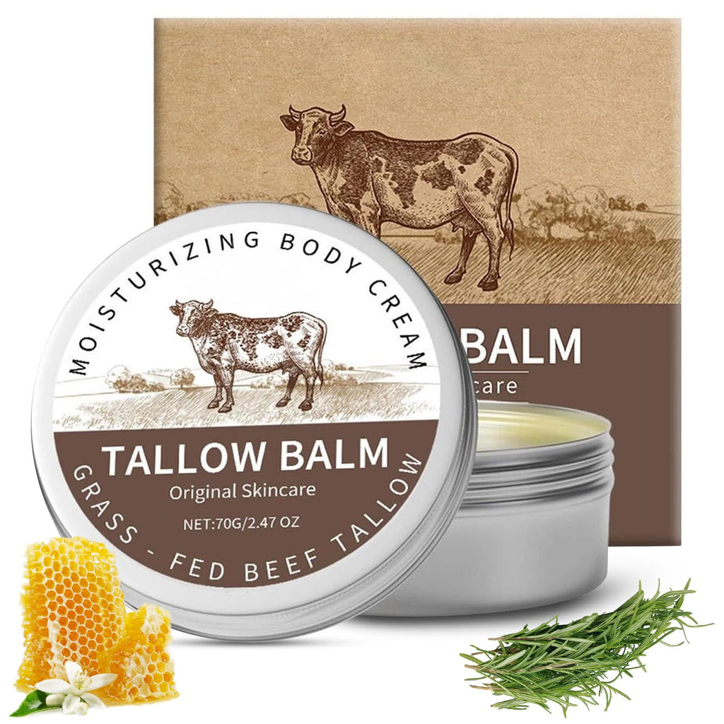 Beef Tallow and Honey Balm - Natural Moisturizing Body Cream for Sensitive Skin, Organic Grass-Fed Beef Tallow