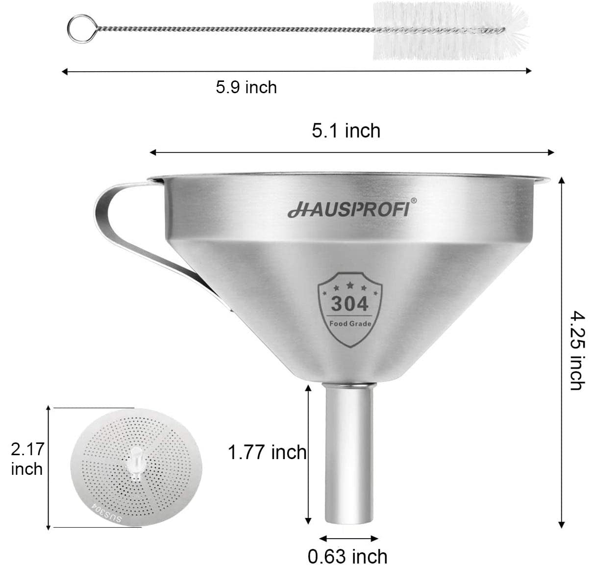 Stainless Steel Funnel, 304 Stainless Steel Kitchen Funnel with 200 Mesh Food Filter Strainer for Transferring Liquids, Oil, Making Jam