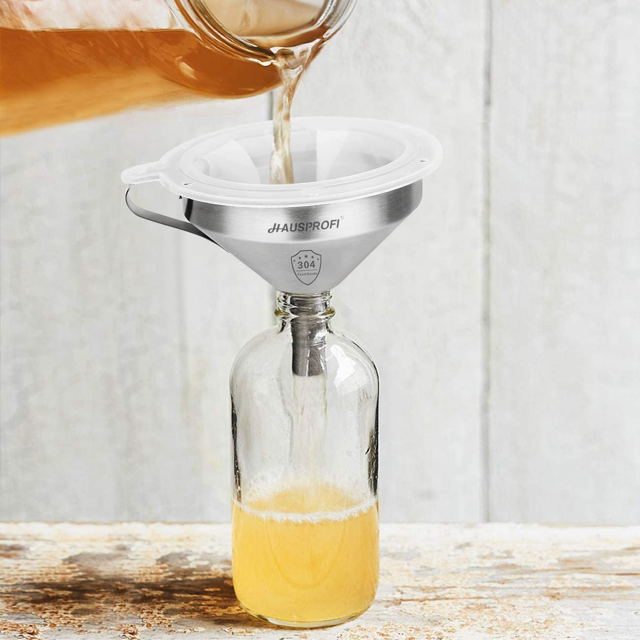 Stainless Steel Funnel, 304 Stainless Steel Kitchen Funnel with 200 Mesh Food Filter Strainer for Transferring Liquids, Oil, Making Jam