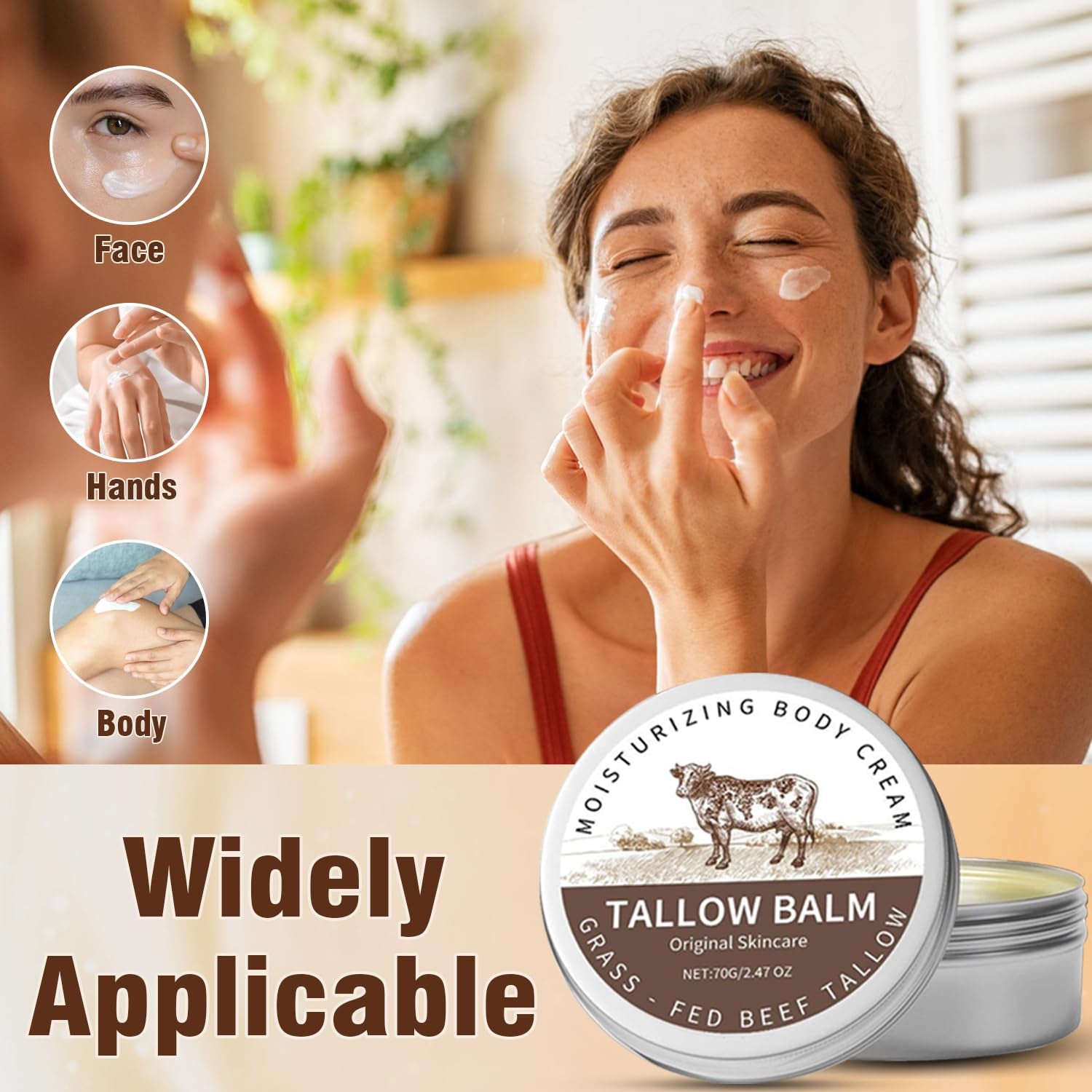 Beef Tallow and Honey Balm - Natural Moisturizing Body Cream for Sensitive Skin, Organic Grass-Fed Beef Tallow