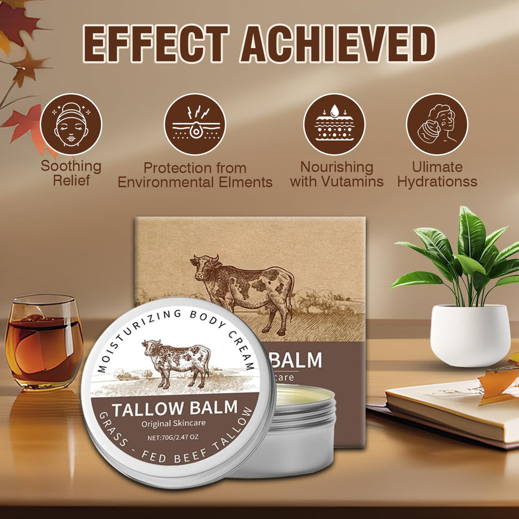 Beef Tallow and Honey Balm - Natural Moisturizing Body Cream for Sensitive Skin, Organic Grass-Fed Beef Tallow