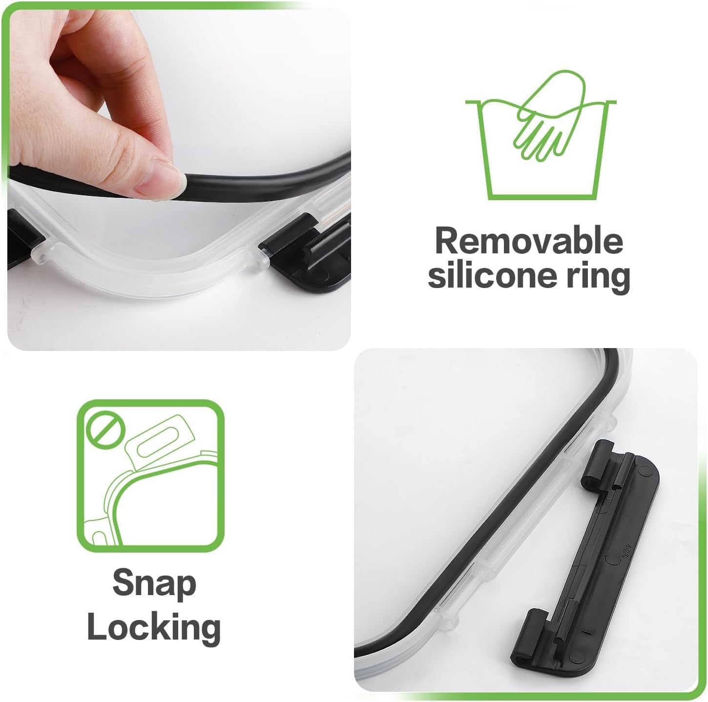 24Pc Glass Food Storage Containers with Lids, Glass Meal Prep Containers with Leak Proof Snap Lock Lids, Airtight Bento Lunch Boxes, Kitchen Storage (12 Lids & 12 Containers) - Black