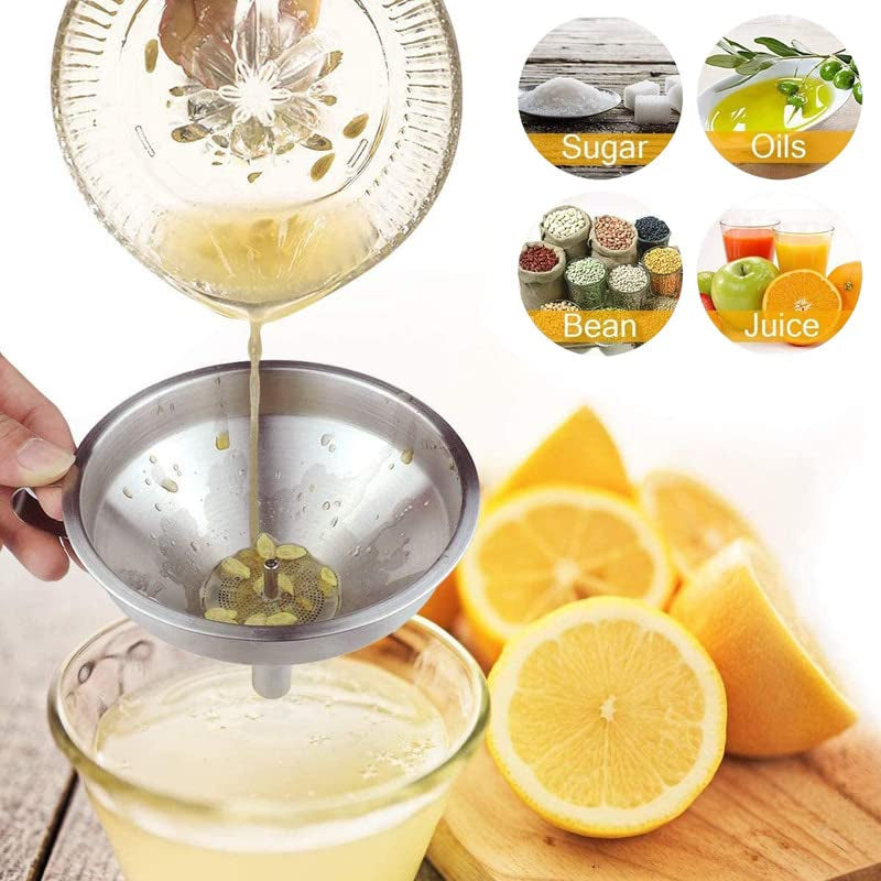 Stainless Steel Funnel, 304 Stainless Steel Kitchen Funnel with 200 Mesh Food Filter Strainer for Transferring Liquids, Oil, Making Jam