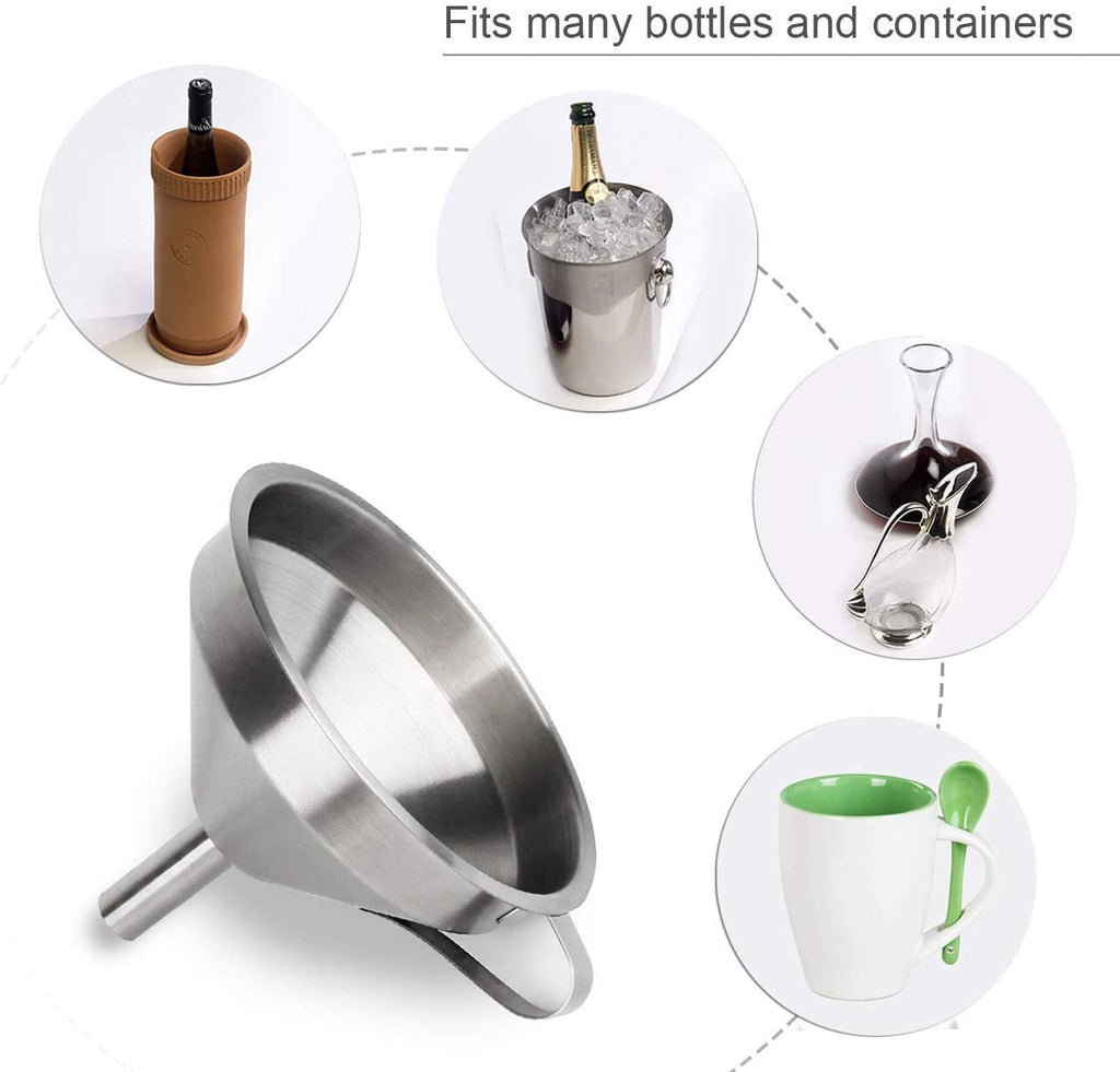 Stainless Steel Funnel, 304 Stainless Steel Kitchen Funnel with 200 Mesh Food Filter Strainer for Transferring Liquids, Oil, Making Jam