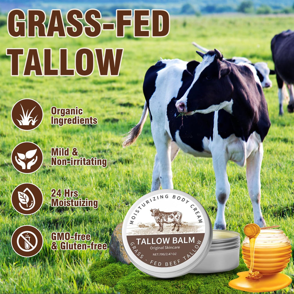 Beef Tallow and Honey Balm - Natural Moisturizing Body Cream for Sensitive Skin, Organic Grass-Fed Beef Tallow