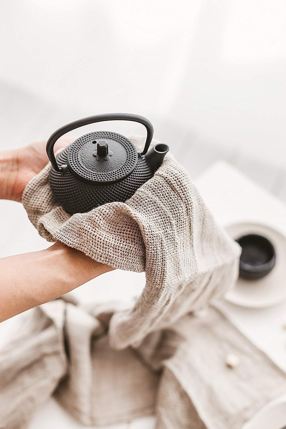 100% Linen Kitchen Towels -  13X29-Inch Waffle Weave Hand Towels for Bathroom Soft Lightweight Stonewashed Tea Towel Set of 2 Natural Quick-Drying Boho Decor