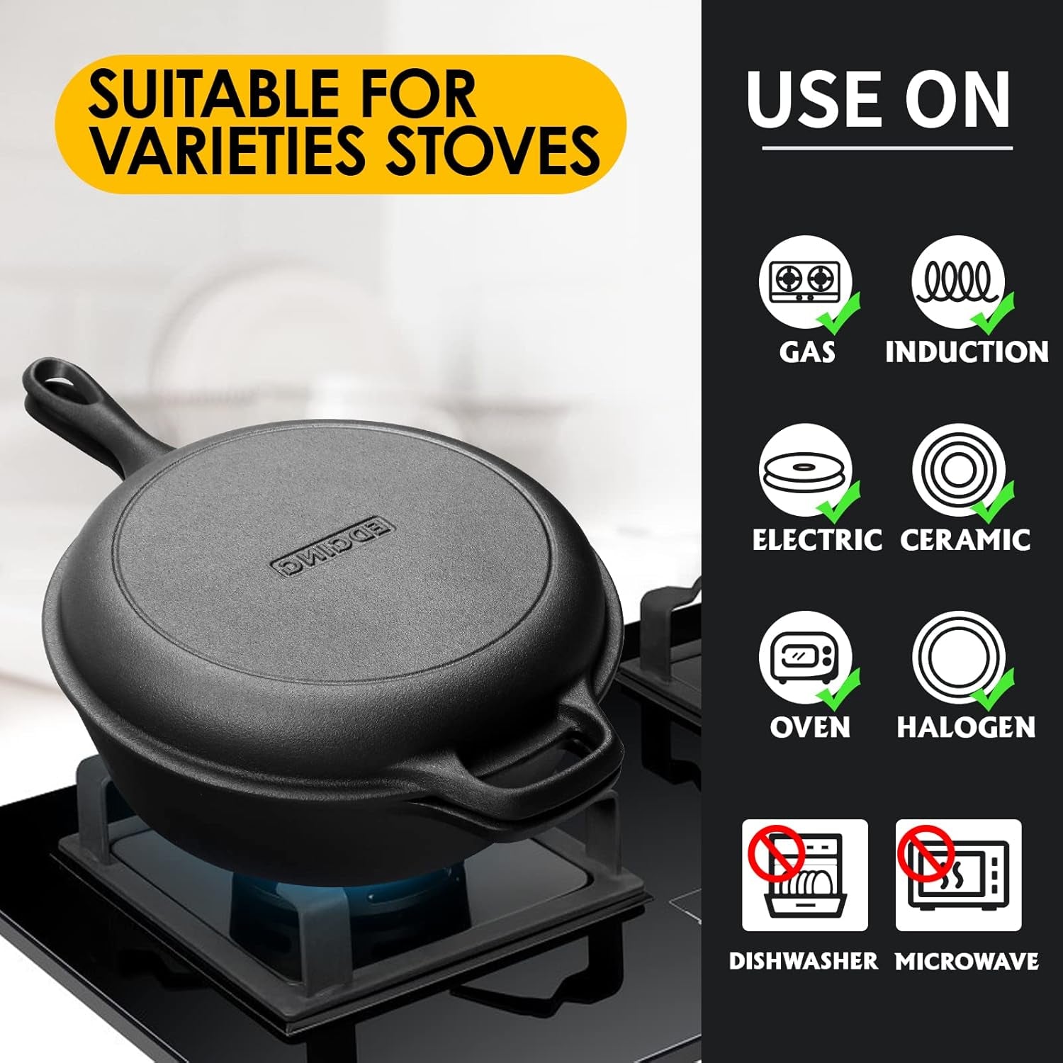 2-In-1 Cast Iron Dutch Oven Pot with Skillet Lid Set, 10" Skillet 3. Pre-Seasoned.